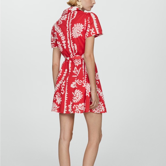 Mango Red & White Print Patterned Mini Dress in 100% Cotton with Pockets - Picture 4 of 14
